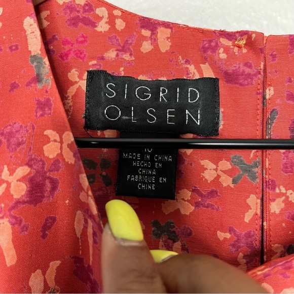 Sigrid Olsen Women 100% SILK Dress 10 Pink floral Geometric Sheath Sleeveless - Picture 5 of 11